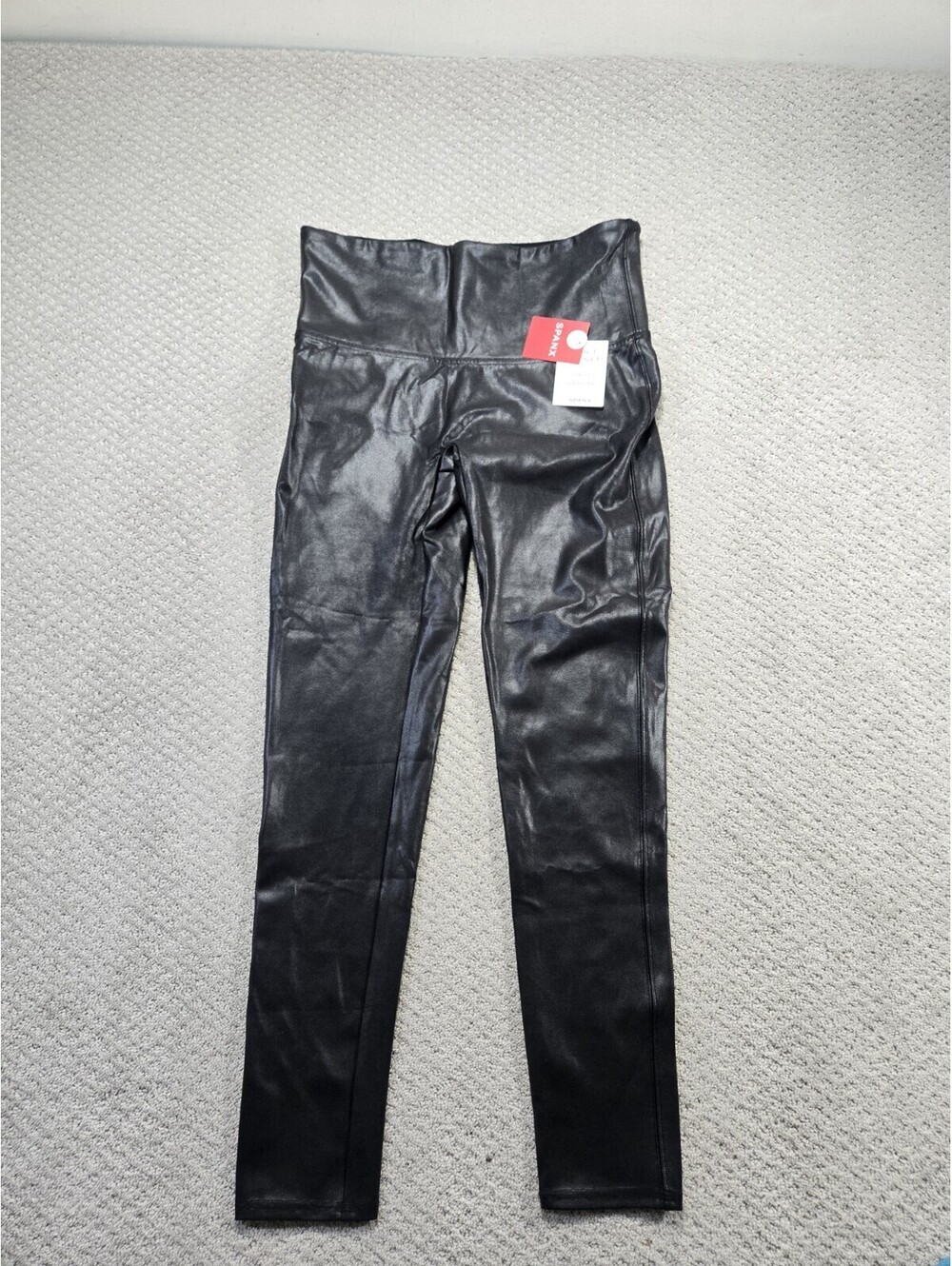 Spanx Leggings Faux Leather Large Petite Black Style 2437Q Shaper Yoga Pants NWT